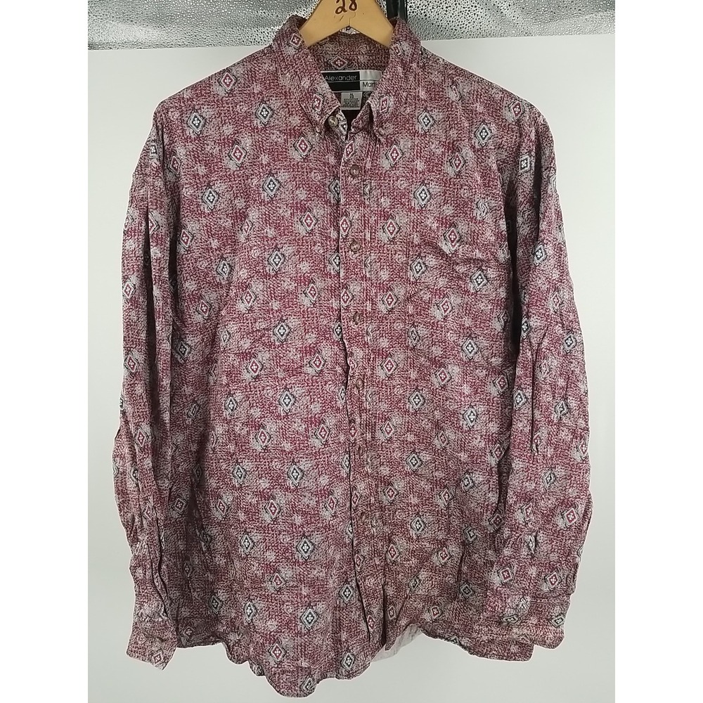 Alexander Martin Mens XL Geometric Print Long Sleeve Button Up Shirt Multicolor